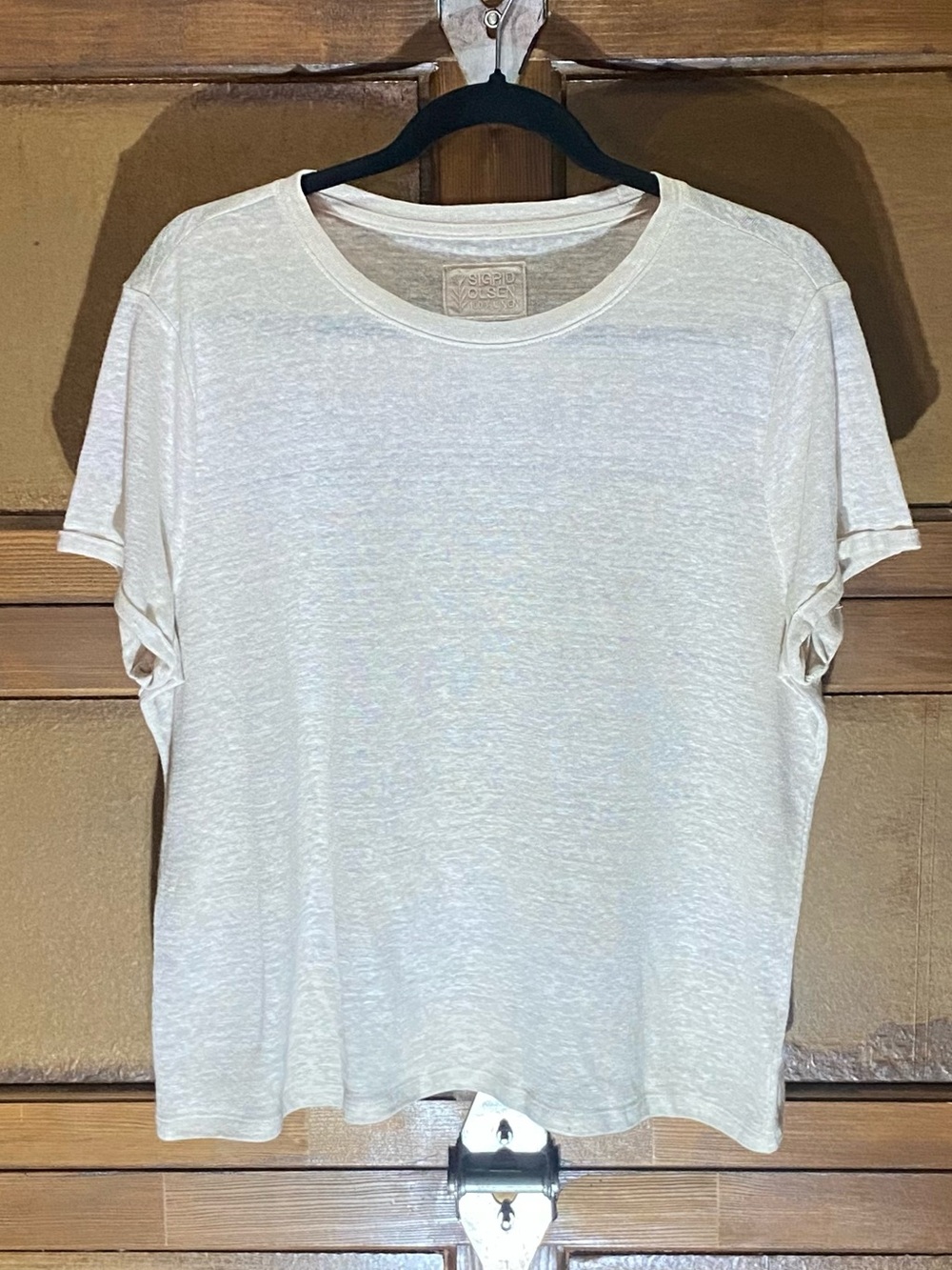 Sigrid Olsen Cream Short-Sleeve Linen-Blend Tee Top